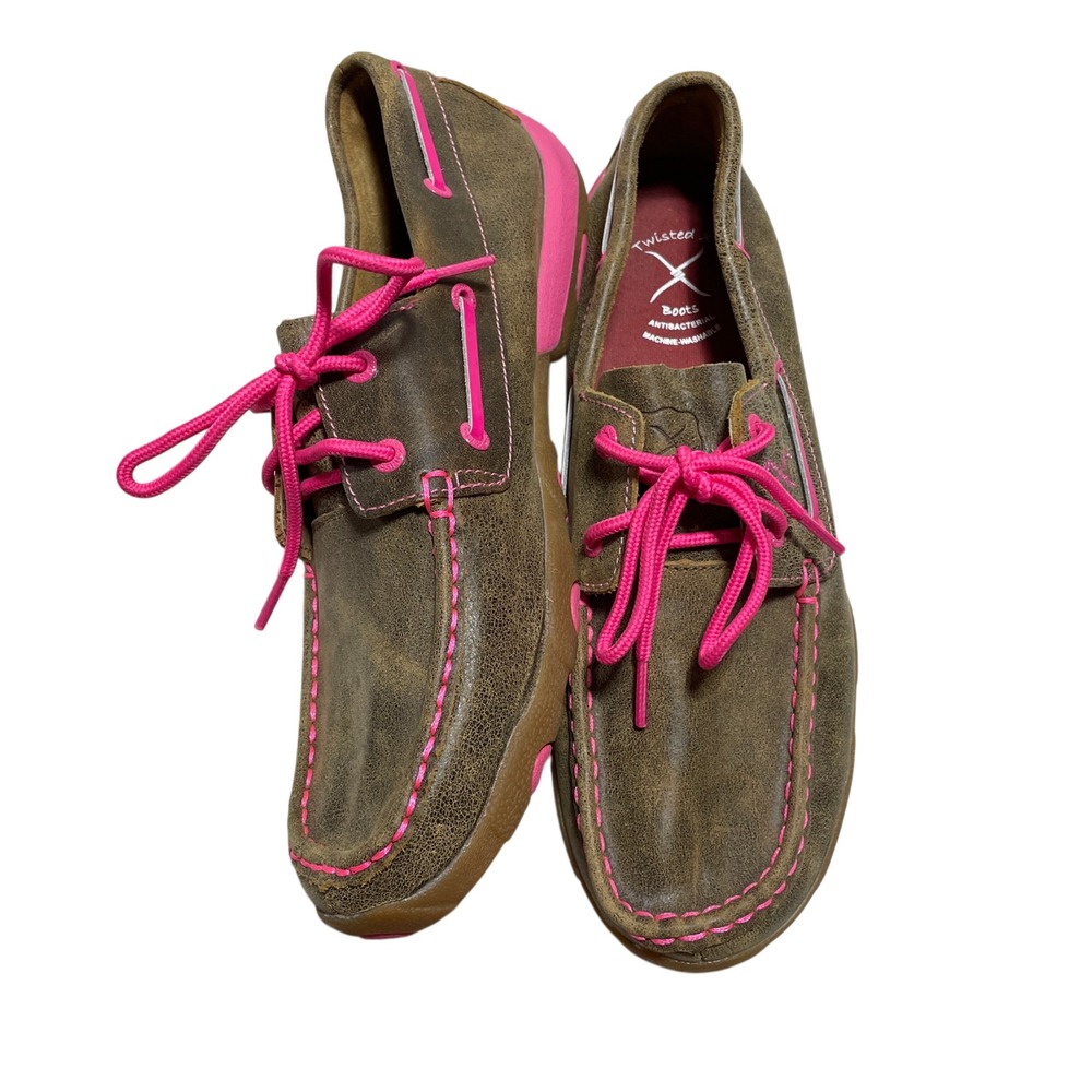 Twisted X Womens 10 M Tough Enough To Wear Pink Driving Moc Leather WDM0018